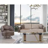 AEA Salon moderne Designer Beige Fauteuil trois places Table basse