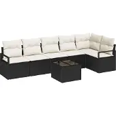 Syfax Ensemble de Canapés avec coussin 7 pcs Noir polyrotin