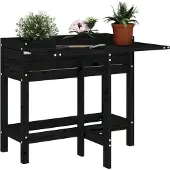 Prolenta Maison Exclusive - Jardinière avec plateau rabattable Noir Bois massif