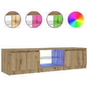 Syfax Meuble TV avec lumières LED chêne artisanal bois d'ingénierie