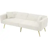 MODFU Canapé Droit Convertible - 2 Places Rangement Latéral Tissu Sherpa Blanc