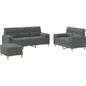 Syfax Ensemble de canapés 3 pcs coussins gris foncé tissu