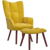 DKD Home Decor Fauteuil relax avec pouf jaune moutarde velours