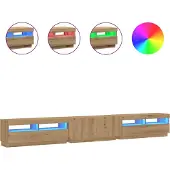 Syfax Meuble TV avec lumières LED chêne artisanal bois d'ingénierie