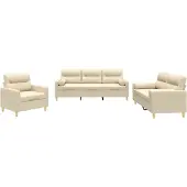 vidaXL Ensemble de canapés 3 pièces avec coussins Crème Tissu