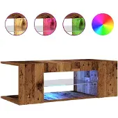 Syfax Meuble TV avec lumières LED vieux bois bois d'ingénierie