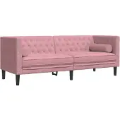 vidaXL Canapé Chesterfield avec traversins 3 places rose velours