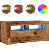 Syfax Meuble TV avec lumières LED vieux bois bois d'ingénierie