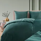 Blumtal literie 155x220 & 2x 80x80cm Cashmere-Touch peluche en pétrole