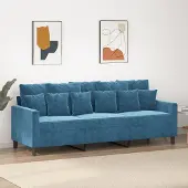 Prolenta Canapé exclusif, 3 places, bleu, 180 cm, en velours