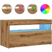 Syfax Meuble TV avec lumières LED chêne artisanal bois d'ingénierie