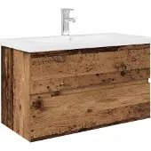 Syfax Meuble lavabo avec bassin et robinet intégrés vieux bois