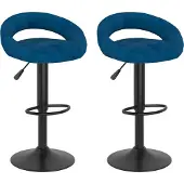Syfax Tabourets de bar lot de 2 bleu velours