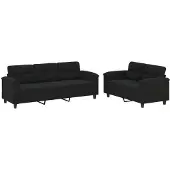 Syfax Ensemble de canapés 2 pcs avec coussins noir tissu microfibre
