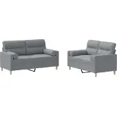 vidaXL Ensemble de canapés 2 pièces avec coussins Tissu gris clair