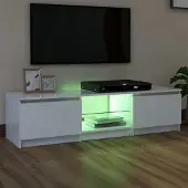 Prolenta Meuble TV exclusif avec éclairage LED, blanc, 140x40x36 cm