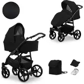 Kunert MATA Poussette 2en1 en noir - Poussette polyvalente avec nacelle et siège sport