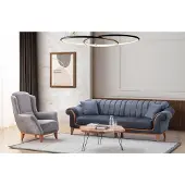 AEA Blau-Graue Wohnzimmer Sitzgarnitur Stilvoller 3-Sitzer Luxus Sessel 2tlg