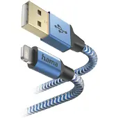 Hama Câble de charge "Reflective", USB-A - Lightning, 1,5 m, nylon, bleu
