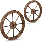 Relaxdays Roue de charrette en bois, lot de 2, décoration pour jardin, terrasse, véranda, roue à rayons rustique, saloon, western, marron