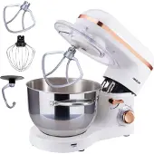 Arebos Robot de cuisine 1500 W | 6 L inox | Batteur, crochet pétrisseur & fouet, blanc