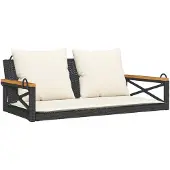 vidaXL Banc suspendu avec coussin noir 109x62x40 cm Poly rotin