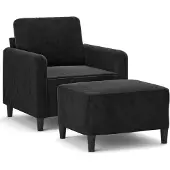 vidaXL Fauteuil avec pouf noir 60 cm velours