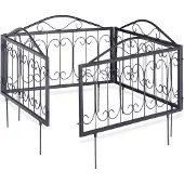 Relaxdays 16 clôtures de parterre en métal, bordures de parterre à enfoncer, éléments de clôture vintage avec ornements, H x L 34,5 x 56,5 cm, noir