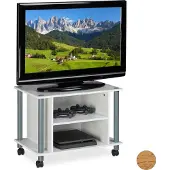 Relaxdays Table TV avec roulettes, 2 compartiments, support pour téléviseur, table TV mobile, H x l x P : 45 x 60 x 40 cm, blanc-argent