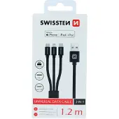 Swissten Câble USB 3in1 - lightning MFI/ microUSB / USB-C 1,2 m noir - 8595217463400