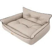TexCorp Lit pour chien Lit pour animal Lit pour chien Coussin pour chien matelassé Lit pour chien Matelas pour chien, Beige lin écologique, L - 64 x 49 cm