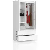 BDW , Armoire 2 portes, 2 tiroirs, 180x90x51 cm, blanc