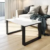 AKKE Blanc Table basse avec pieds noirs LxlxH : 50x50x55 cm