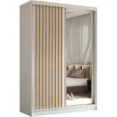 AX Living Armoire porte coulissante miroir Cabinio blanc chene 150 cm