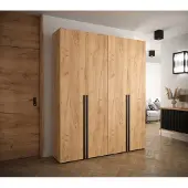 Minio Armoire 200 cm MANHATTAN 2 noir mat / chêne Artisan