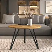 AX Living Table basse ronde Cossie 67cm, chene, pietement métal noir