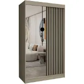 AX Living Armoire miroir Cabinio portes coulissantes placard beige 120