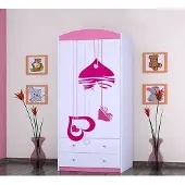 BDW Armoire, 2 portes, 2 tiroirs, penderie, 180x90 cm, rose