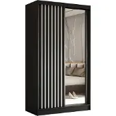 AX Living Armoire miroir Cabinio portes coulissantes placard noir 120
