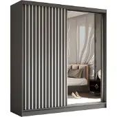 AX Living Armoire 200 cm Cabinio porte coulissante miroir gris blanc