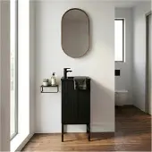 MOB-IN Lave-mains sur pieds chêne carbone + robinet + miroir STUDIO