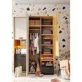 Minio Armoire avec éclairage QUBIC 3 Chêne Artisan / Raw Steel / Silk Flou