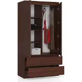 BDW , Armoire 2 portes, 2 tiroirs, 180x90x51 cm, wengé