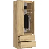 BDW , Armoire 2 portes 2 tiroirs, 180x60x51 cm, Chêne Artisan