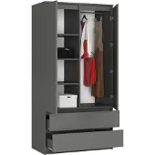 BDW , Armoire 2 portes, 2 tiroirs, 180x90x51 cm, Gris