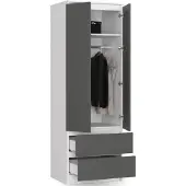 BDW , Armoire 2 portes 2 tiroirs, 180x60x51 cm, blanc / gris