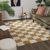 FRAAI Tapis damier | Blox Jaune Ocre | 120x170cm | Jaune | Polyester | Rectangulaire