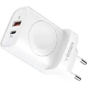 Veger Chargeur secteur USB + type C + chargeur compatible avec Apple Watch PD 25W W002E blanc
