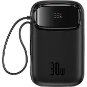 Baseus Batterie externe portable Qpow 2, 10 000 mAh, 30 W, câble USB-C intégré, noir