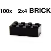 LEGO 100 briques noires 2x4 et un séparateur de briques orange
